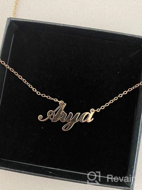 img 1 attached to Customizable 18K Gold Plated Name Necklace for Women, Girls, Kids & Teens - M MOOHAM Gold Personalized Name Necklaces with Plate Monogram Design review by Vickie Rad