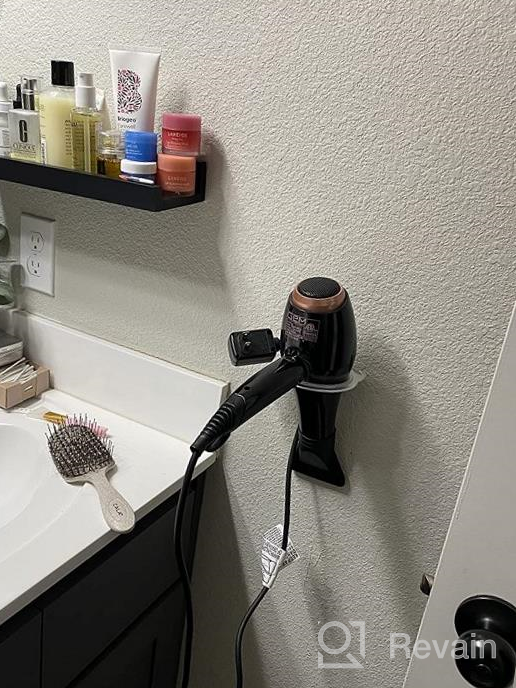 img 1 attached to Wall Mount Hair Dryer Holder: SinLoon Aluminum Anti-Rust Handing Rack Organizer With Plug Stand. review by Lilly Smith