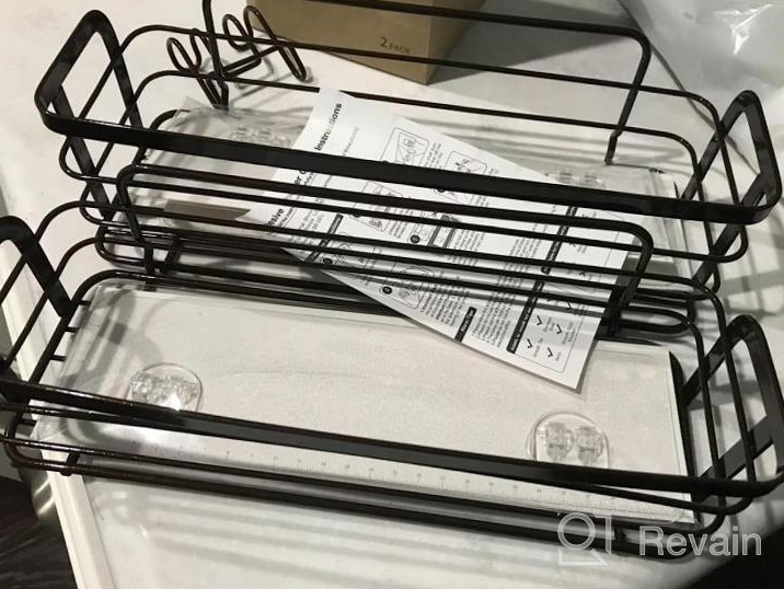 img 1 attached to 2 Pack Adhesive Shower Caddy Basket Shelf W/ Hooks - No Drilling Rustproof SUS304 Stainless Steel Wall Mounted Rack For Kitchen, Dorm Hanging Soap & Shampoo Holder review by Brian Fishel
