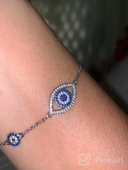 img 1 attached to Kaletine Blue Evil Eyes Link Bracelet - Hypnotic Sterling Silver 925 CZ Chain - Adjustable Length Range: 6.7", 7", 7.5 review by Jack Ngo