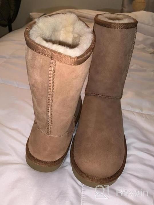 img 1 attached to Water-Resistant Genuine Australian Sheepskin Mid-Calf Winter Boots With Shearling Fur For Women - WaySoft Furry Boots review by Angela White
