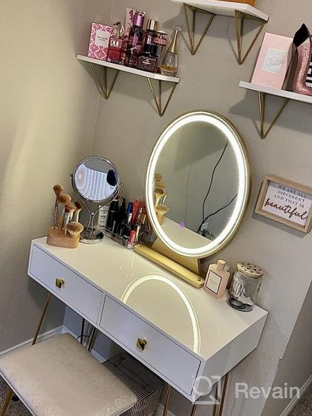 img 1 attached to CHARMAID Lighted Vanity Set With Touch-Screen Dimmable Mirror, 2 Drawers, Storage Organizer, And Cushioned Stool - Ideal For Bedroom Makeup And Dressing Table (Walnut) review by Chad Aguirre