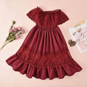 img 1 attached to Toddler Girl Off Shoulder Lace Ruffle Wedding Princess Maxi Dress Boho Gowns Holiday Dresses