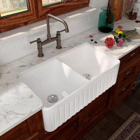 img 3 attached to Double Bowl Kitchen Sinks, HOROW Fireclay Farmhouse Sink 33" L X 18" W, Ceramic Farm Sinks For Kitchens, 33 White Farmhouse Double Sink Apron Front With Strainer And Protective Grid