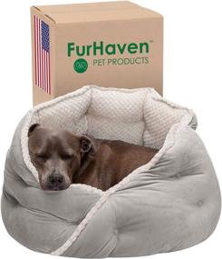 img 4 attached to 🐾 Furhaven Minky Plush and Velvet Wraparound Pet Bed - Calming Hug Bed for Cats and Small Dogs, Washable, Silver Gray, 24-Inch