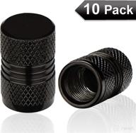 🔧 universal fit black aluminum tire valve stem caps with rubber seal - set of 10, ideal for cars, suvs, trucks, and motorcycles - easy-grip screw-on design, barrel-shaped + air dust covers логотип