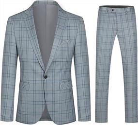 img 4 attached to Men'S Purple And Khaki Plaid Formal Suit Set: Slim Checkered Blazer Jacket And Pants