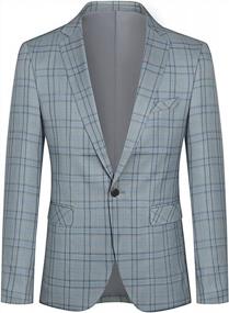img 2 attached to Men'S Purple And Khaki Plaid Formal Suit Set: Slim Checkered Blazer Jacket And Pants