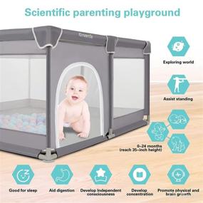 img 2 attached to 🧸 Yamesmile Dark Grey Baby Playyard: 50"x50" Play Pen, Large Play Yard for Toddlers - with 4 Pull Rings and Carry Bag (No Balls)