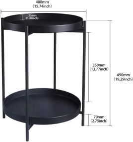 img 3 attached to AnRui Small Round Coffee Table 2-Tier Metal Little Accent End Side Table/Nightstand Foldable Anti-Rust Sofa Snack With Removable Tray For Living Room Bedroom Patio, 15.74”Dx19.29”H (Black)