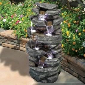 img 3 attached to SunJet 40.5” High Rocks Outdoor Water Fountain - 6-Tiers Cascading Waterfall with LED Lights, Serene Ambiance for Home Garden, Yard Décor