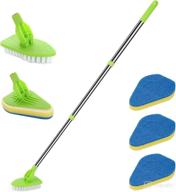 🧽 37% shower scrubber for effective cleaning, long handle 2-in-1 shower cleaning brush with stiff bristles & 3 sponge brushes - adjustable bathroom scrubber for cleaning tub, floor, tile, wall, bathtub логотип