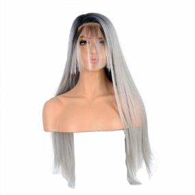 img 3 attached to FUHSI Kanekalon Fiber Dark Roots Two Tone Full Lace Wig–Soft&Smooth, Straight&No Shedding, Comfortable&Adjustable For Perfect Fit –2T60# Color Ombre 250D 22