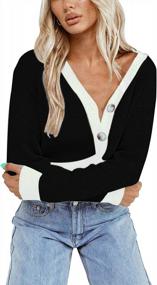 img 4 attached to Women'S V-Neck Button Front Long Sleeve Cozy Cropped Shawhuwa Cardigan Sweaters