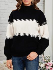 img 2 attached to Ybenlow Colorblock Oversized Turtleneck Sweater - Stylish Casual Womens Knit Pullover