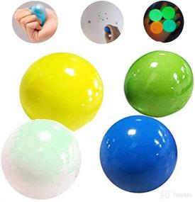 img 4 attached to 🤩 Sticky Ceiling Balls Set - 4pcs Glow-in-the-Dark Sticky Wall Balls for Catch Game, Perfect Child & Parent Stress Toys