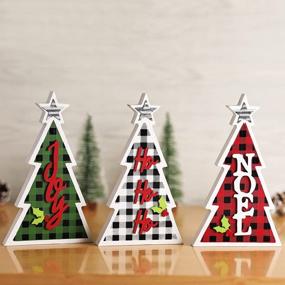 img 4 attached to Add A Rustic Touch To Your Christmas Decor With OYATON'S 3 Pack Wood Christmas Tree Signs - Joy, Noel, And Ho Ho Ho