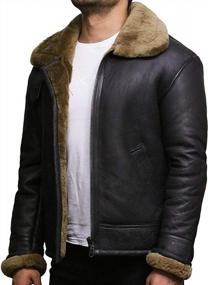 img 1 attached to Mens Brown Shearling Sheepskin Leather Aviator Bomber Jacket (S) By Brandslock
