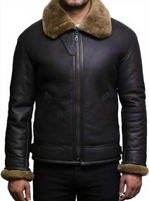 img 4 attached to Mens Brown Shearling Sheepskin Leather Aviator Bomber Jacket (S) By Brandslock