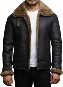img 2 attached to Mens Brown Shearling Sheepskin Leather Aviator Bomber Jacket (S) By Brandslock