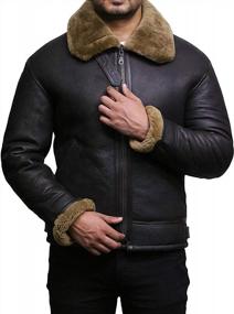 img 3 attached to Mens Brown Shearling Sheepskin Leather Aviator Bomber Jacket (S) By Brandslock