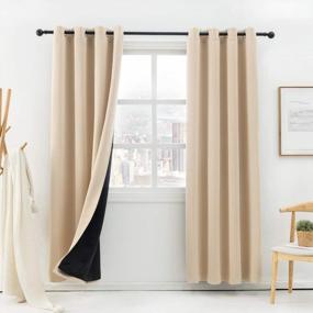 img 4 attached to Anjee 100% Room Darkening Beige Blackout Curtains - 84 Inches Long, Thermal Insulated Living Room Drapes With 2 Panels - 52X84 Inches