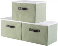 3-pack foldable storage cubes box with lid handles, collapsible flower storage bins containers organizer - green logo