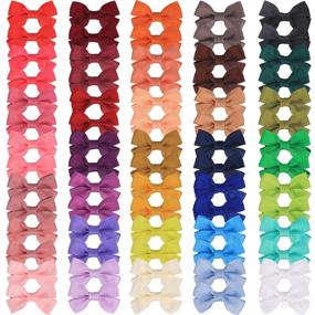 img 4 attached to 70 Piece 2-inch Hair Bows for Baby Girls - 35 Colors in Pairs 🎀 | Grosgrain Boutique Solid Ribbon Mini Bows with Alligator Clips for Newborn Girls, Infants, Toddlers