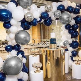 img 1 attached to 🎈 122-Piece Balloon Garland Arch Kit - Navy Blue, Silver Confetti, White Balloon Arch with 16ft Strip Tape - Ideal for Wedding, Birthday, Baby Shower, Graduation, Anniversary & DIY Party Decorations