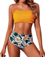 smocked off shoulder bandeau bikini set with high waisted bottoms for women - by yonique logo