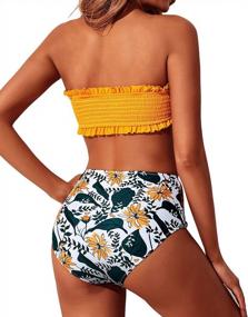 img 2 attached to Smocked Off Shoulder Bandeau Bikini Set With High Waisted Bottoms For Women - By Yonique