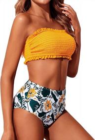 img 3 attached to Smocked Off Shoulder Bandeau Bikini Set With High Waisted Bottoms For Women - By Yonique