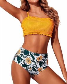 img 1 attached to Smocked Off Shoulder Bandeau Bikini Set With High Waisted Bottoms For Women - By Yonique