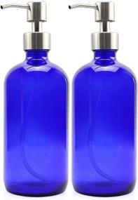 img 4 attached to Cornucopia 16-Ounce Cobalt Blue Glass Bottles w/Stainless Steel Pumps (2-Pack): Ideal Soap Dispensers for Essential Oils, Lotions, Liquid Soap, and More