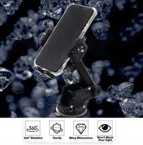 img 1 attached to 💎 Bling Crystal Rhinestone Car Phone Mount Holder for Women and Girls - Stylish Car Accessories for Windshield Dashboard, Compatible with iPhone and Most Cellphones (Black)