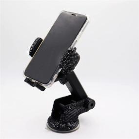 img 3 attached to 💎 Bling Crystal Rhinestone Car Phone Mount Holder for Women and Girls - Stylish Car Accessories for Windshield Dashboard, Compatible with iPhone and Most Cellphones (Black)