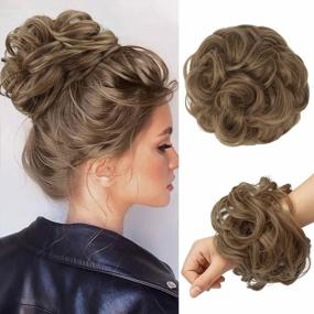 img 4 attached to Light Brown Mix Natural Blonde Synthetic Messy Bun Hair Piece Curly Large Scrunchies Extensions Tousled Updo Hairpieces For Women Girls