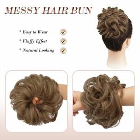 img 2 attached to Light Brown Mix Natural Blonde Synthetic Messy Bun Hair Piece Curly Large Scrunchies Extensions Tousled Updo Hairpieces For Women Girls