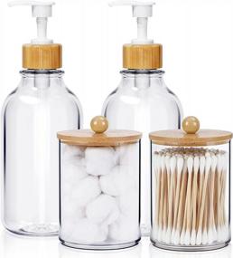 img 4 attached to SGHUO Bathroom Accessories Set 4, 2Pcs 16Oz Soap Dispensers & 2 Plastic Qtip Apothecary Jars With Bamboo Lids For Restroom Bathroom Home Decor Kitchen Vanity Makeup Table Hand Soap Organizer