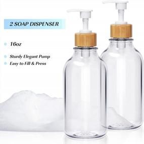 img 1 attached to SGHUO Bathroom Accessories Set 4, 2Pcs 16Oz Soap Dispensers & 2 Plastic Qtip Apothecary Jars With Bamboo Lids For Restroom Bathroom Home Decor Kitchen Vanity Makeup Table Hand Soap Organizer