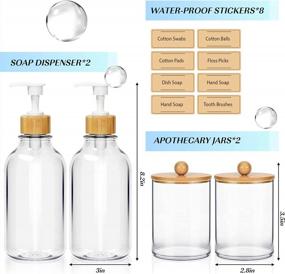 img 3 attached to SGHUO Bathroom Accessories Set 4, 2Pcs 16Oz Soap Dispensers & 2 Plastic Qtip Apothecary Jars With Bamboo Lids For Restroom Bathroom Home Decor Kitchen Vanity Makeup Table Hand Soap Organizer