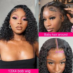 img 2 attached to Larhali Short Curly Bob Wigs Brazilian Virgin Human Hair 13X4 HD Transparent Lace Front Wigs Kinky Curly Hair For Black Women Pre Plucked With Baby Hair 150% Density(10Inch, 13X4)