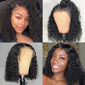 img 4 attached to Larhali Short Curly Bob Wigs Brazilian Virgin Human Hair 13X4 HD Transparent Lace Front Wigs Kinky Curly Hair For Black Women Pre Plucked With Baby Hair 150% Density(10Inch, 13X4)