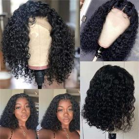 img 3 attached to Larhali Short Curly Bob Wigs Brazilian Virgin Human Hair 13X4 HD Transparent Lace Front Wigs Kinky Curly Hair For Black Women Pre Plucked With Baby Hair 150% Density(10Inch, 13X4)