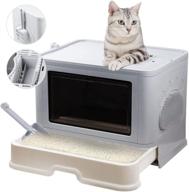 onenin foldable cat litter box: large top 🐱 entry anti-splashing box with lid, easy to clean, grey logo