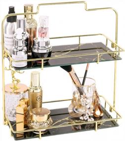 img 4 attached to Gold 2 Tier Makeup Organizer Shelf With Removable Glass Tray - Wire Vanity Storage Rack For Dresser, Countertop, Bathroom And More - Zosenley Cosmetic Basket For Efficient Organization