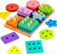 hellowood montessori wooden sorting and stacking toys for 1-3 year old toddlers, shape sorter puzzles with 24-piece large geometric blocks, gift for 12+ months baby boys and girls логотип