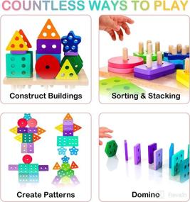 img 1 attached to HELLOWOOD Montessori Wooden Sorting and Stacking Toys for 1-3 Year Old Toddlers, Shape Sorter Puzzles with 24-Piece Large Geometric Blocks, Gift for 12+ Months Baby Boys and Girls