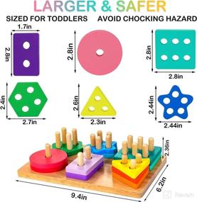 img 3 attached to HELLOWOOD Montessori Wooden Sorting and Stacking Toys for 1-3 Year Old Toddlers, Shape Sorter Puzzles with 24-Piece Large Geometric Blocks, Gift for 12+ Months Baby Boys and Girls