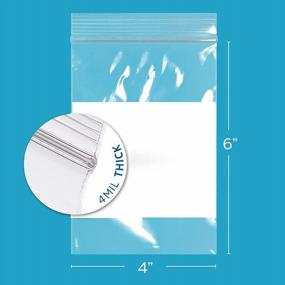 img 3 attached to 100 Pack 4 Mil Thick Clear Plastic Reclosable Zip Bags With White Block For Labeling, Heavy Duty Poly Baggies With Resealable Zipper Top Lock - 4 X 6 Inches.